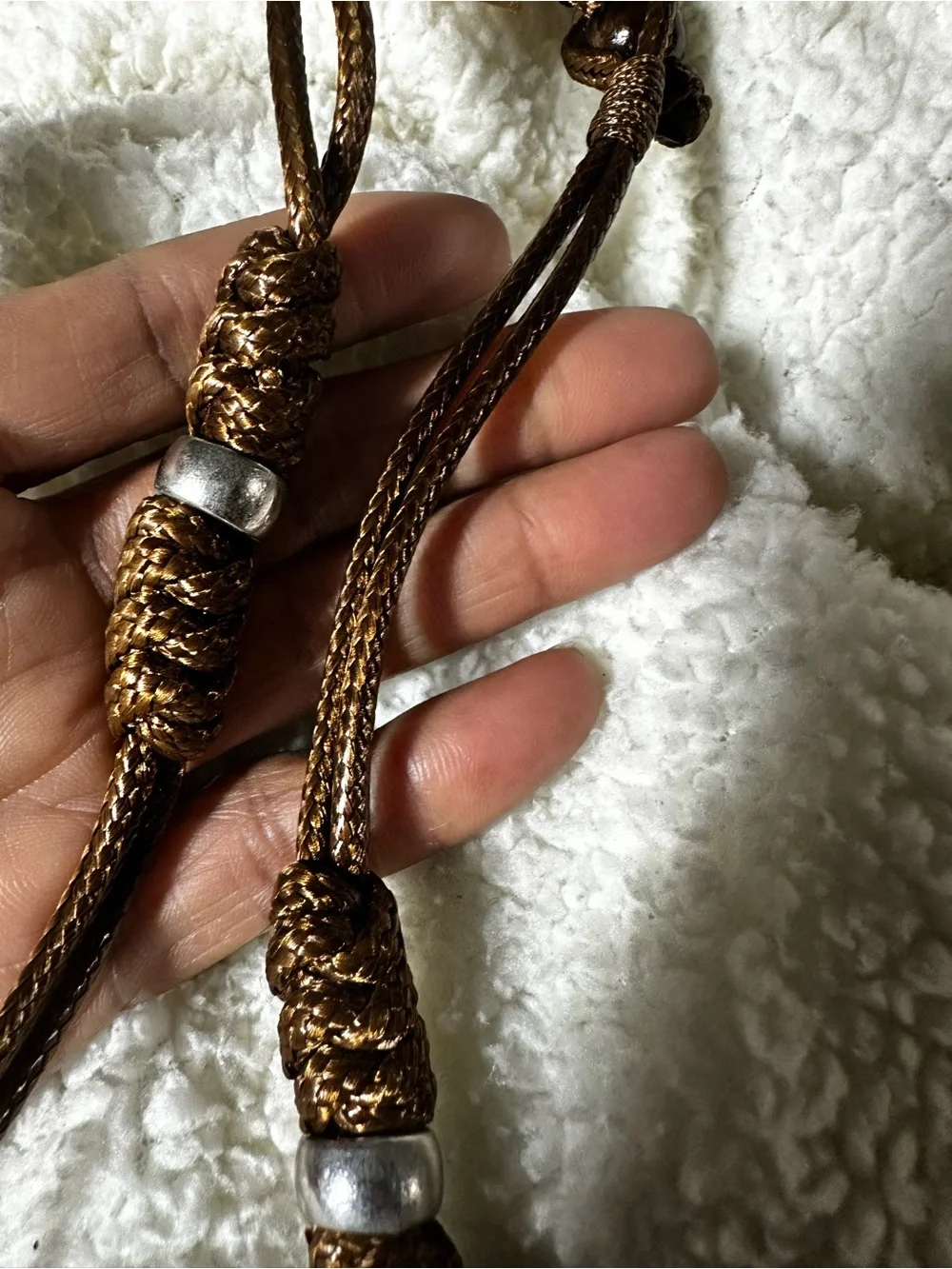 Hand-Braided Wooden Bead Cord Necklace - Brown